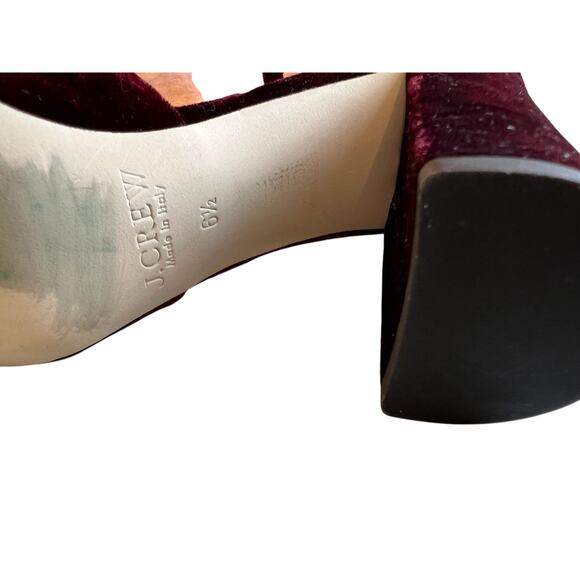J Crew Masie Italian Made Velvet Mary Jane Block Heels Burgundy 6.5 - Picture 8 of 9